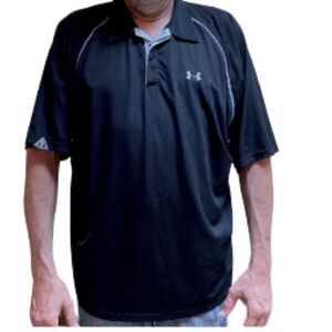 UNDER ARMOUR Black Silver Trim Golf Tennis Polo shirt Mens XXL